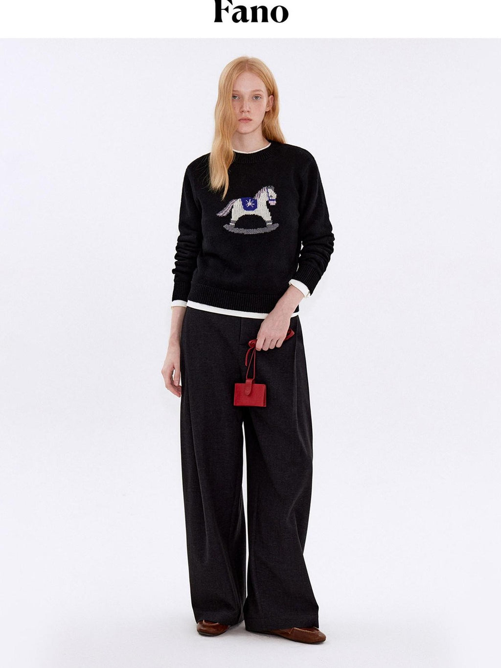 fano Cozy Acrylic Wool Blend Loose Pullover Crewneck Cute Animal Black Sweaters