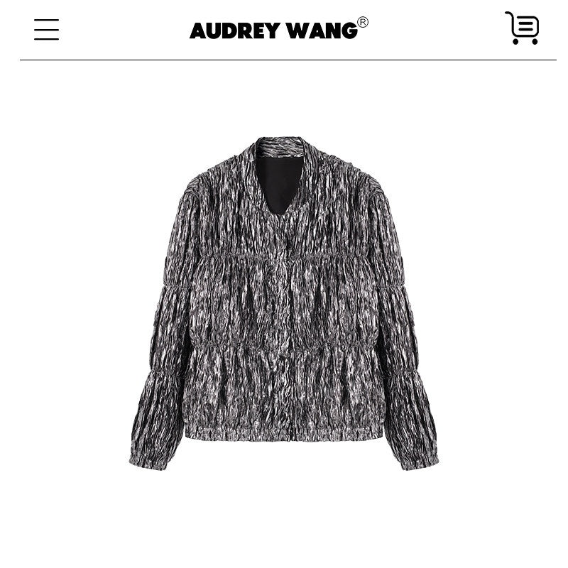 audreyyang_Original_Design_Pleated_Loose_Fit_Womens_Cropped_Silver_Bomber_Jackets_MISSTT