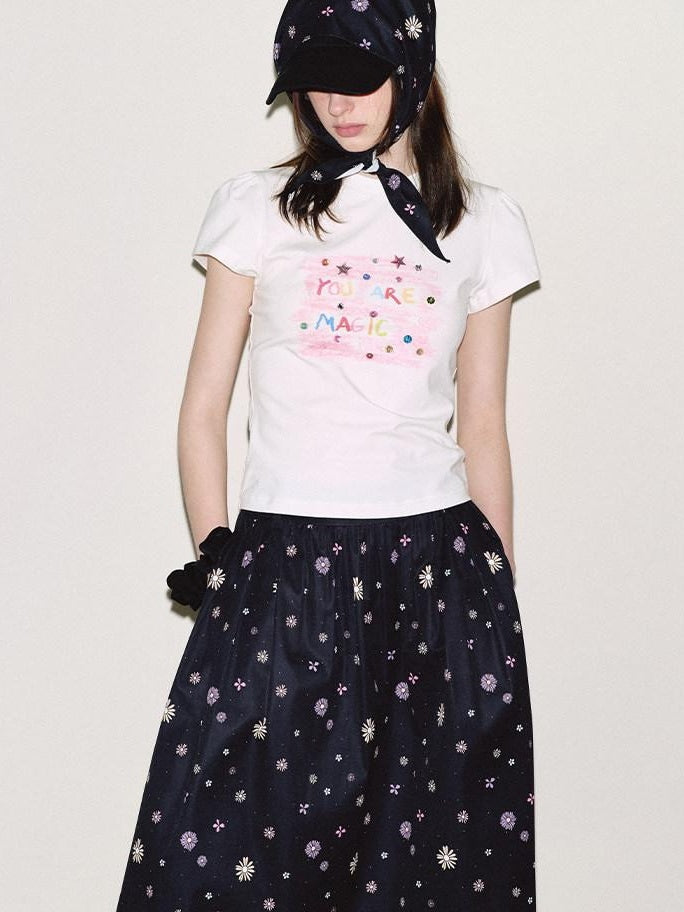 fano Lyocell Cotton Slim Korean Women Printed Crewneck Short Sleeve T-Shirts