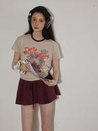 Lofi choose Cotton Floral Printed Loose Casual Round Neck Women Blue Short Sleeve T-Shirts