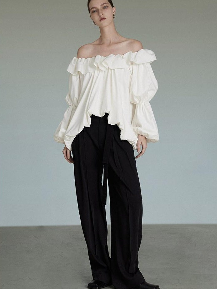 unspoken Breathable Viscose Ruffle Collar Loose Minimal Office Women Pullover Blouses