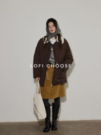 Lofi choose Cozy Thick V-neck Oversized Commuter Knit Pullover Brown Sweaters