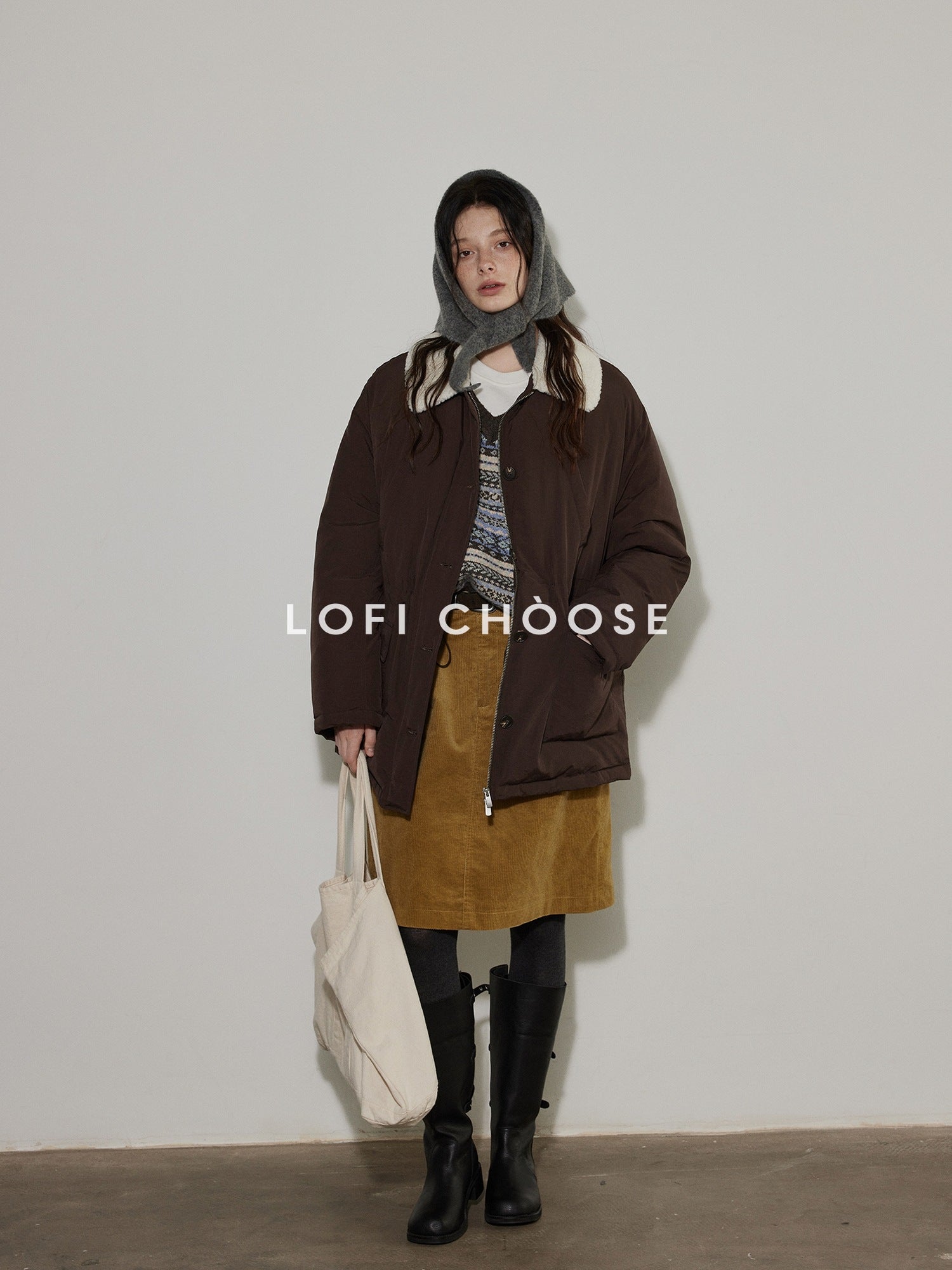 Lofi choose Cozy Thick V-neck Oversized Commuter Knit Pullover Brown Sweaters