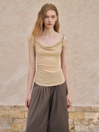 someonesometimes Pleated Zipper Slim Fit Chic Minimalist Women Recycled Fabric Camisoles
