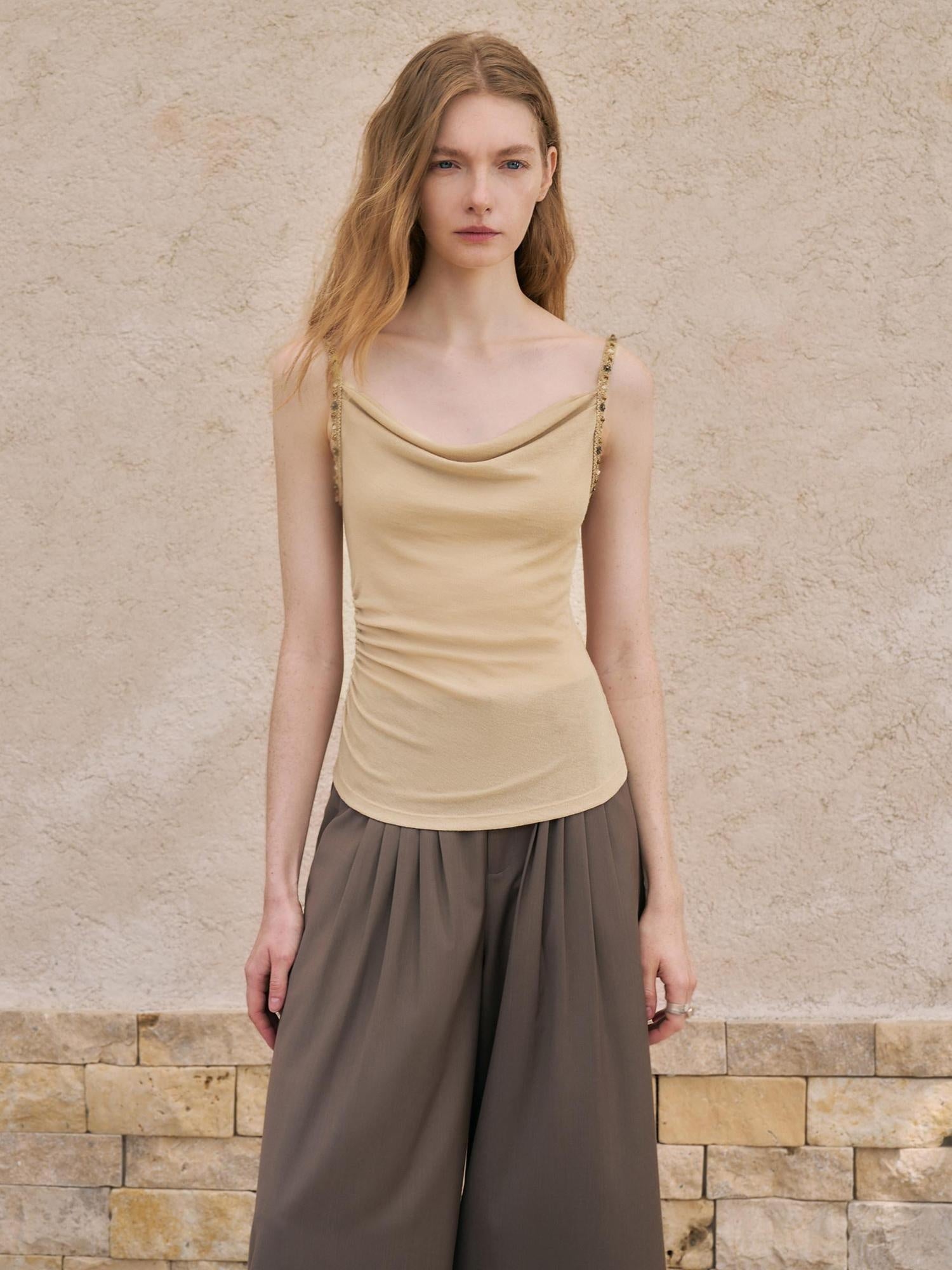 someonesometimes Pleated Zipper Slim Fit Chic Minimalist Women Recycled Fabric Camisoles