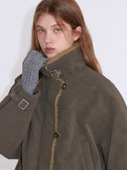 fano Insulated Korean Commuter Loose Stand Collar Grey Brown Puffer Jackets