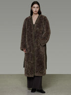 unspoken Warm Belted V-neck Loose Fit Commuter Women Brown Gray Long Coats