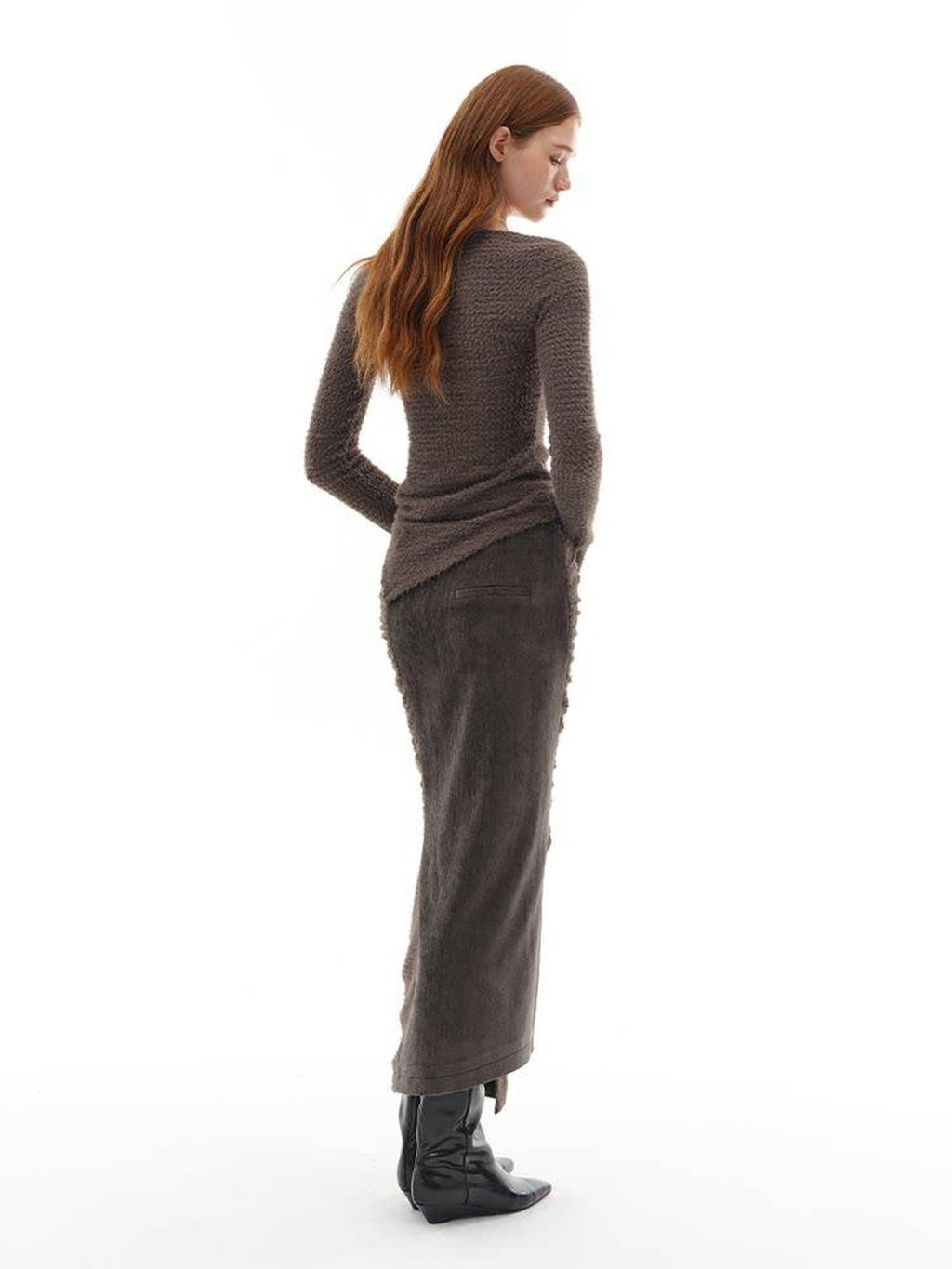 someone sometimes Slim Knit Minimal Casual Crewneck Long Sleeve Women Gray Top & Skirt Sets