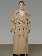 unspoken Elegant Minimal Workwear Oversized Double Breasted Lapel Khaki Wool Coats