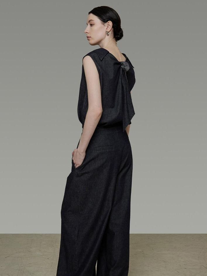 unspoken Pure Cotton High Waist Commuter Blue Black Casual Off Shoulder Crop Tops