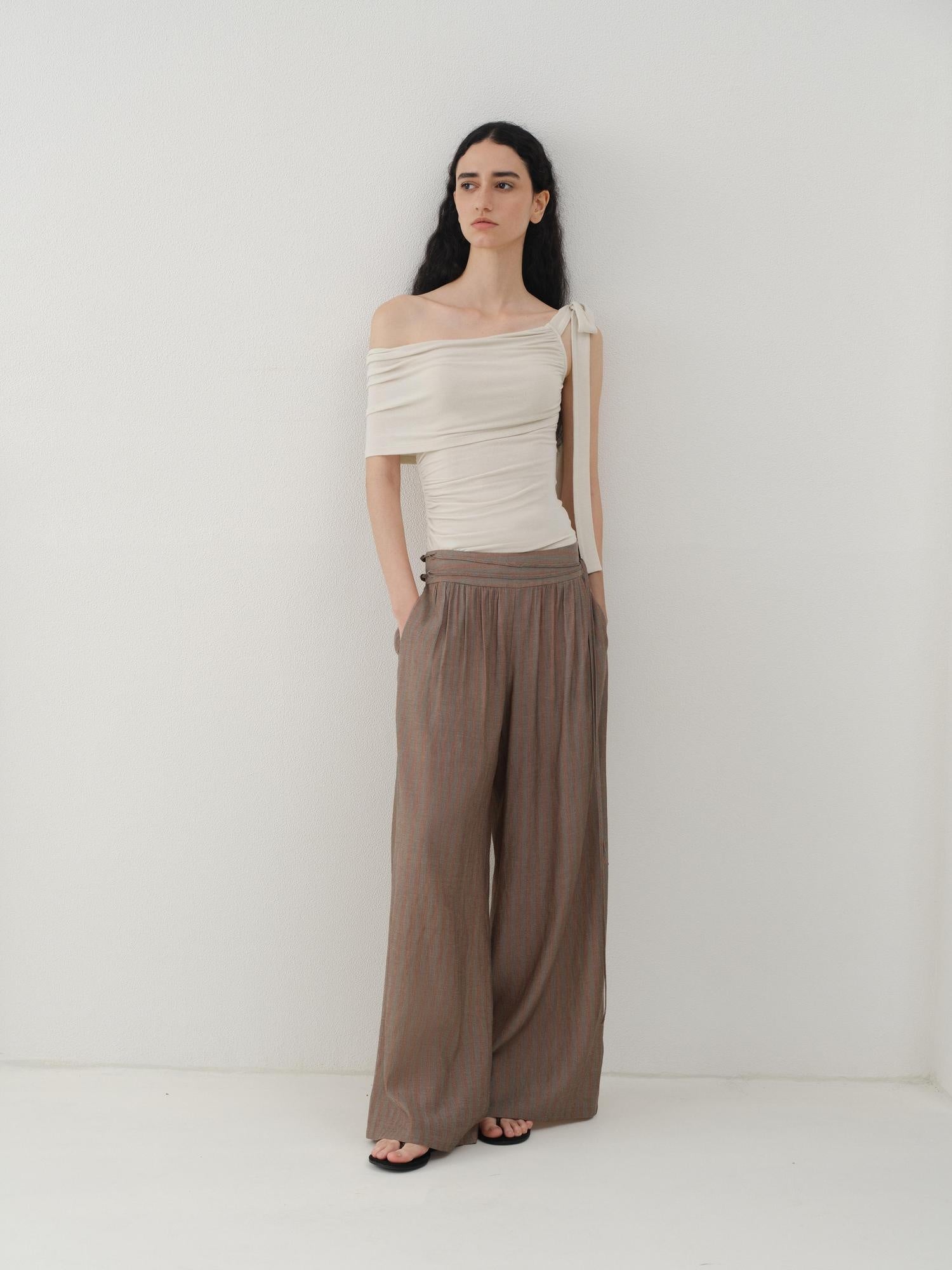 someonesometimes Slim Fit Knit Off Shoulder Casual Solid Apricot Gray Acrylic Stretch Women Top