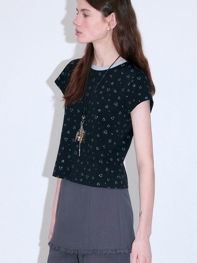fano Moisture Wicking Slim Fit Korean Crew Neck Printed Black Basic Crop Tops