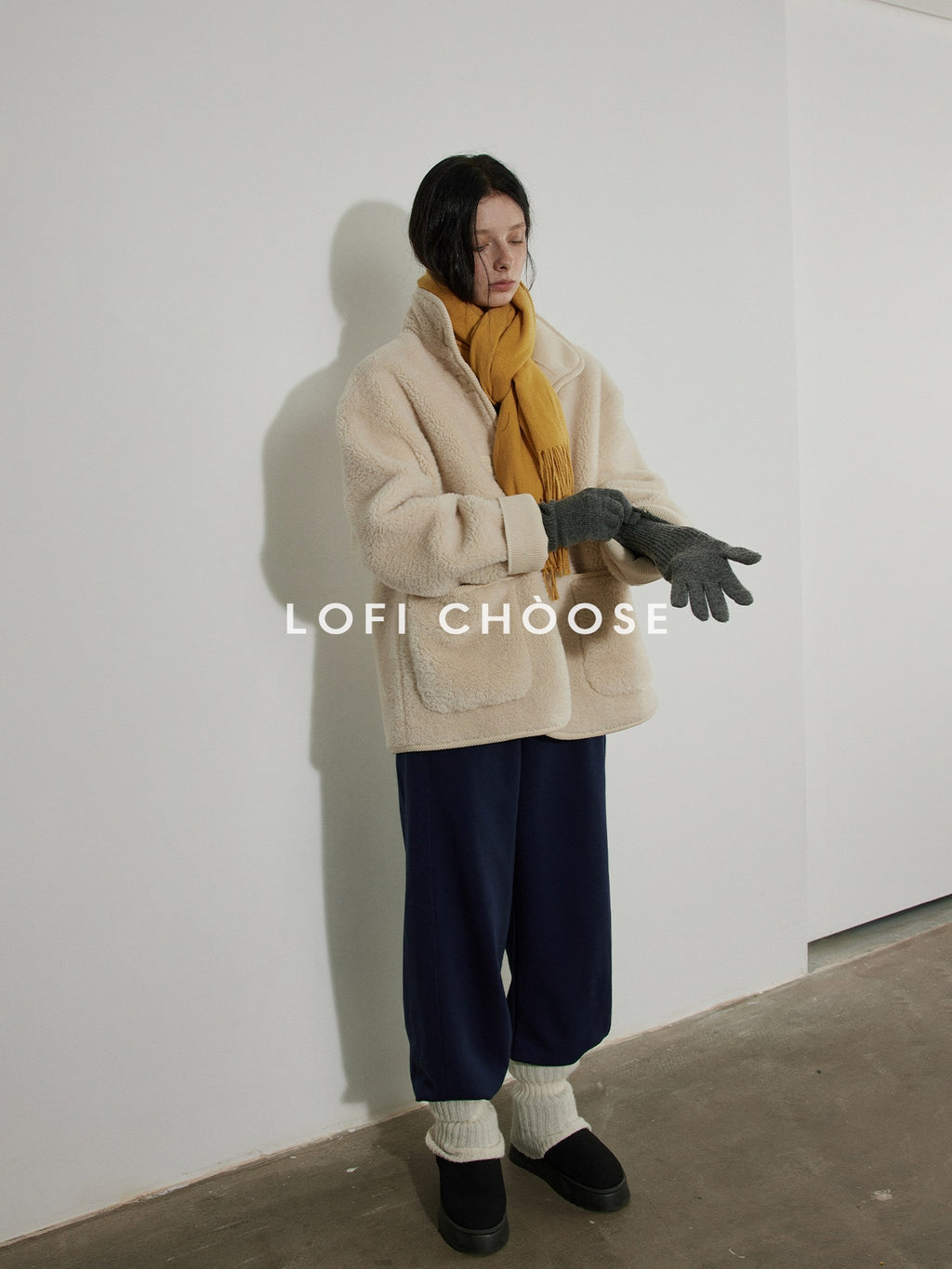 Lofi choose Thick Fleece Lined Warm Loose Fit Commuter Coat For Women Ivory Long Coats