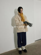 Lofi choose Thick Fleece Lined Warm Loose Fit Commuter Coat For Women Ivory Long Coats