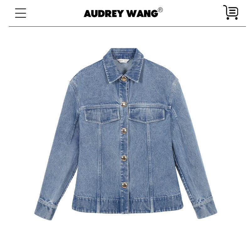 audreyyang_100%_Cotton_Vintage_Loose_Fit_Button_Long_Sleeve_Denim_Women_Top_&_Pants_Sets_MISSTT