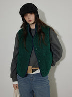 Lofi choose Insulated Single Breasted Commuter Office Outerwear Ivory Dark Green Vests
