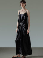 unspoken Satin Minimal V-neck Camisole Natural Waist City Commuter Women Maxi Dresses