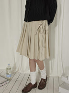 Lofi choose High Waist Vintage Pleated A Line Girly Office Apricot Polyester Midi Skirts