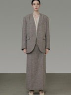 unspoken Minimalist Heather Gray Loose Fit Longsleeve Office Polyester Top & Skirt Sets