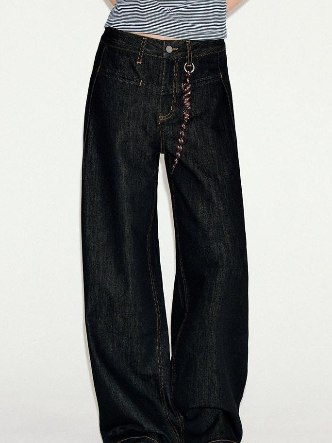 fano Comfortable Everyday Natural Waist Loose Fit Youth Black Straight Leg Jeans