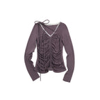 someonesometimes Lyocell Wool Slim Fit V-neck Knit Women Fig Purple Long Sleeve T-Shirts