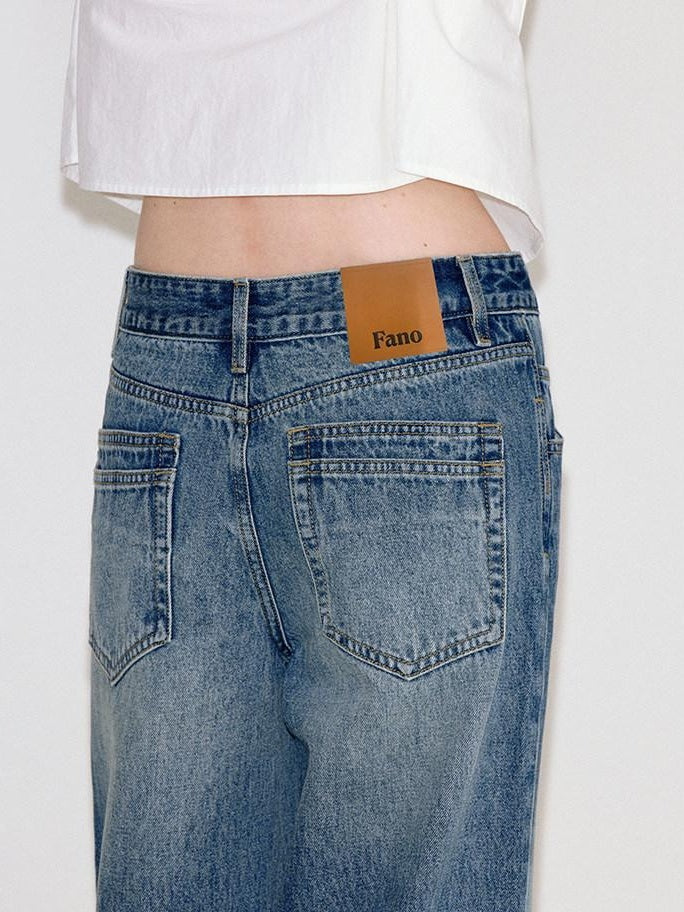 fano Natural Waist Indigo Dyed Loose Fit Women Casual Blue Denim Wide Leg Jeans
