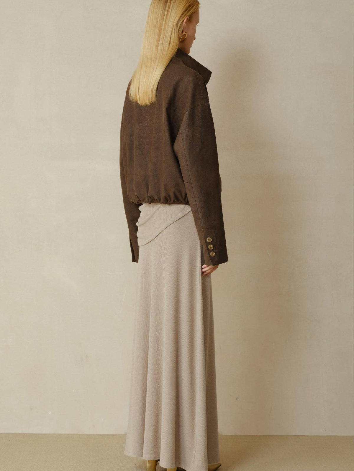 someonesometimes Stretch Polyester Vintage Loose Short Zip Women Coffee Brown Cropped Jackets