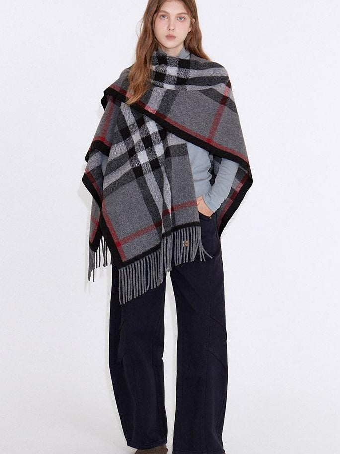 fano Cozy Warm British Plaid Unisex Large Polyester Wool Blend Scarves