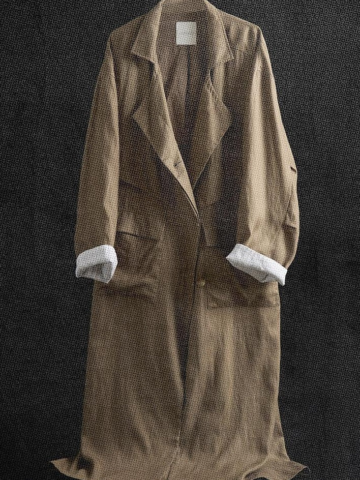 unspoken Minimalist Commuter Loose Long Single Breasted Women Olive Brown Trench Coats