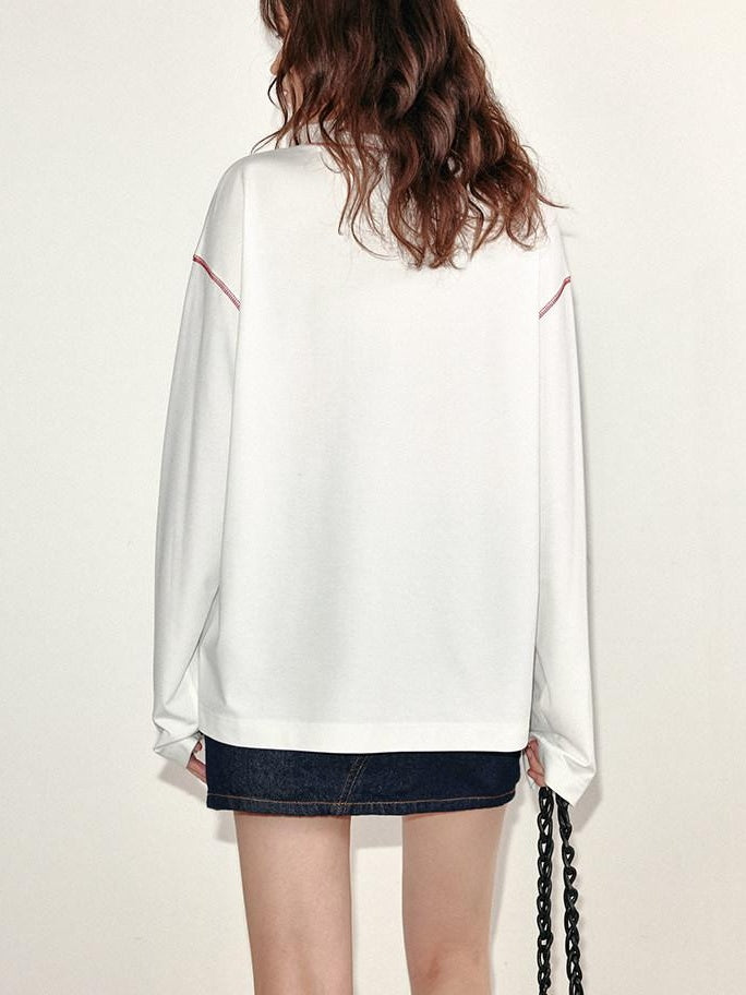fano Lyocell Stretch Loose Korean Commuter Round Neck Printed Long Sleeve T-Shirts