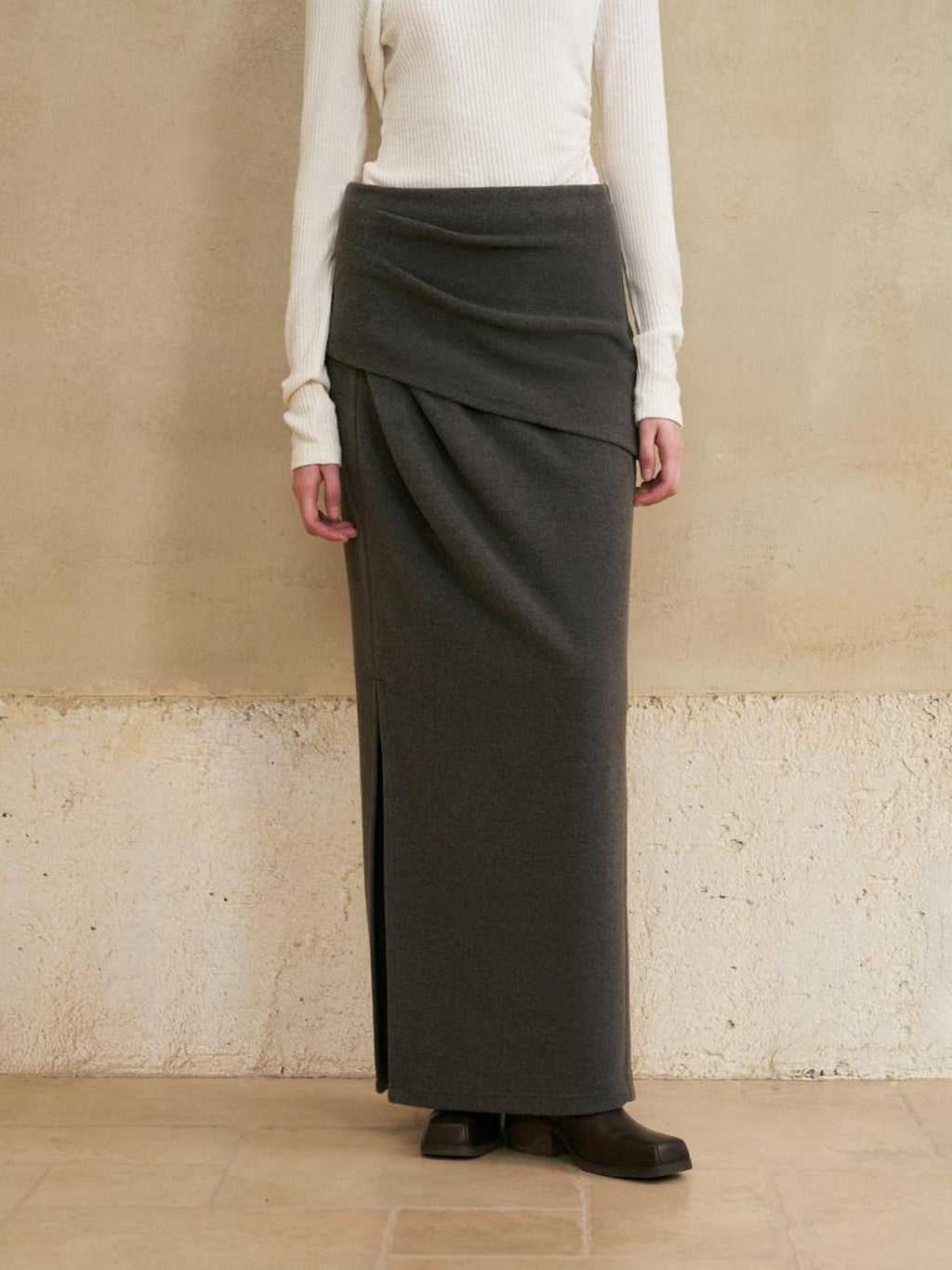 someone sometimes Versatile Lined Knit Slit Straight H Line Mid Waist Women Casual Maxi Skirts
