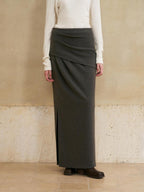 someone sometimes Versatile Lined Knit Slit Straight H Line Mid Waist Women Casual Maxi Skirts