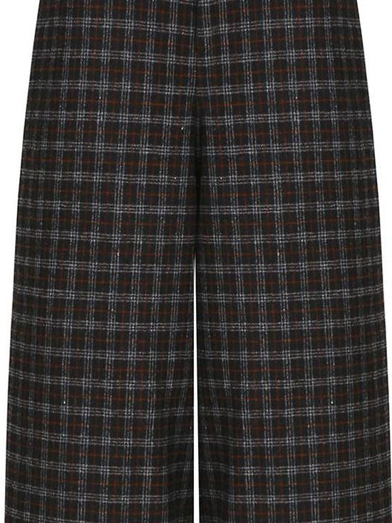 fano Wool Blend Plaid Relaxed Natural Waist Elastic Pocket Women Straight Pants