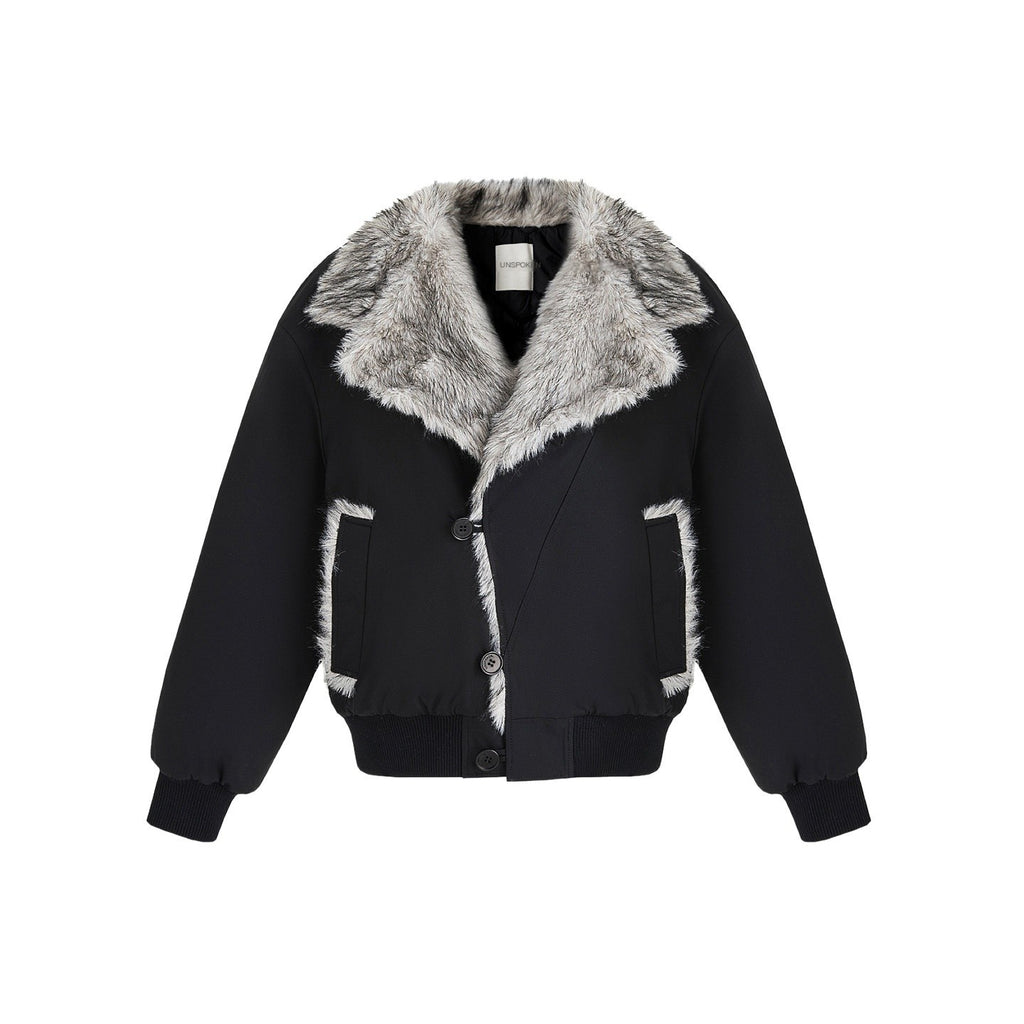 unspoken_Warm_Thick_Fur_Collar_Loose_Commuter_Women_Black_Everyday_Short_Coat_MISSTT