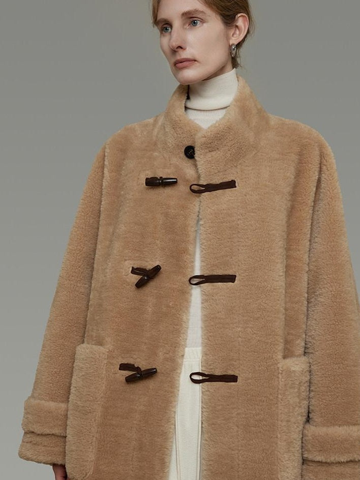 unspoken Warm Faux Fur Lined Vintage Loose Fit Stand Collar Women Daily Long Coats
