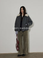 Lofi choose High Waist Chunky Stripe Office Ready Women Light Gray Wide Leg Pants