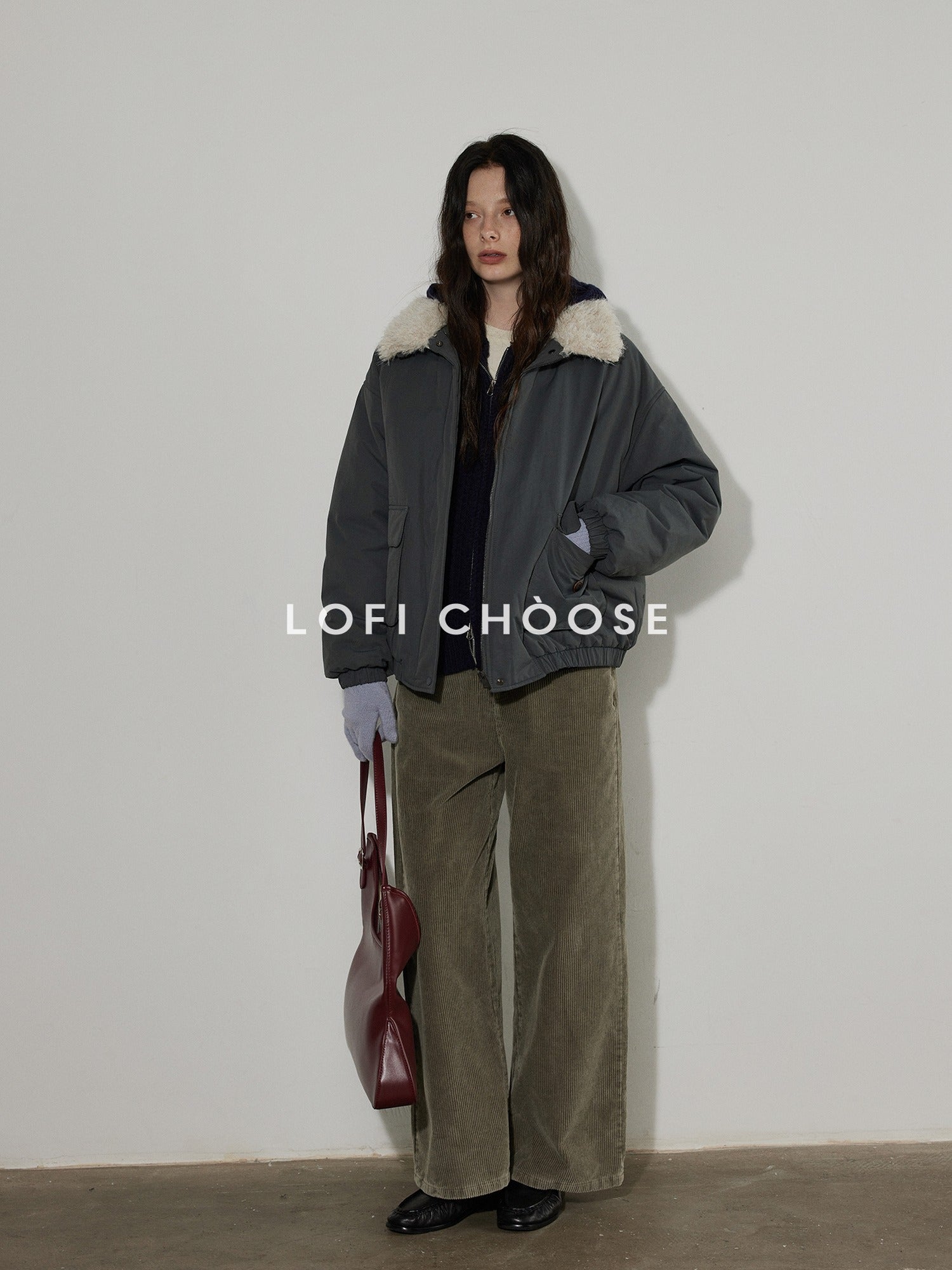 Lofi choose High Waist Chunky Stripe Office Ready Women Light Gray Wide Leg Pants