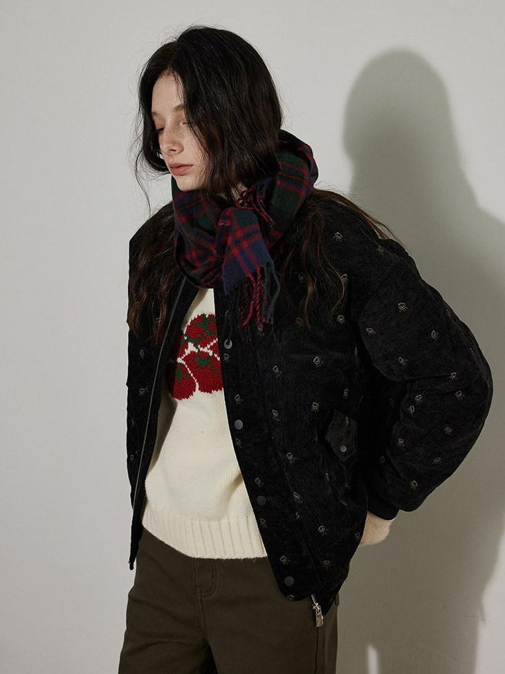 Lofi choose Thick Warm Vintage Loose Floral Womens 90Pc White Duck Down Jackets