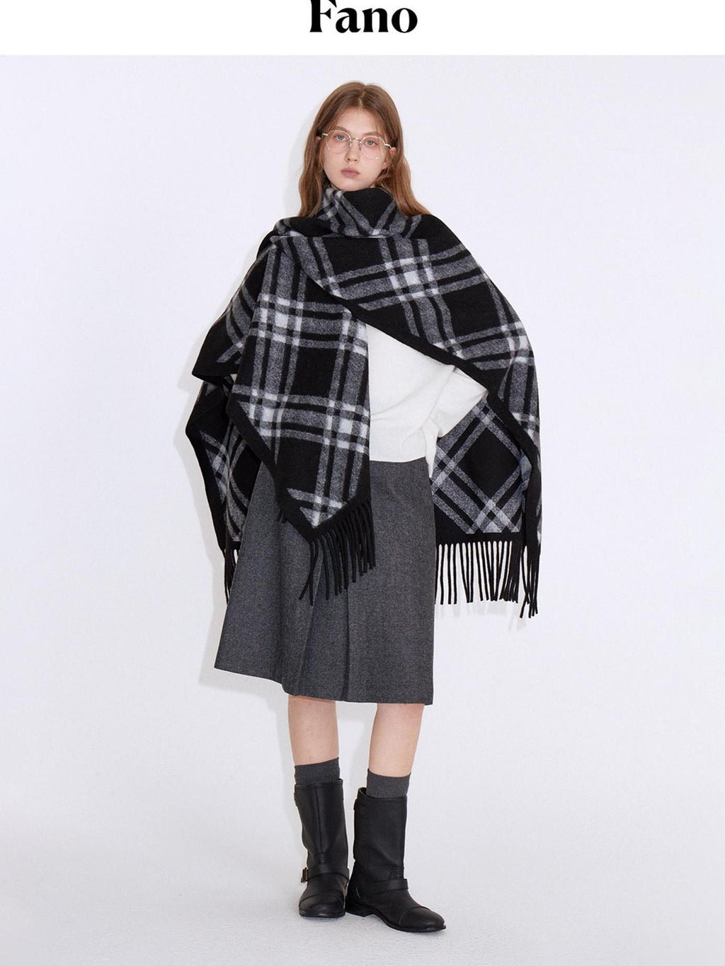 fano Cozy Warm British Plaid Unisex Large Polyester Wool Blend Scarves
