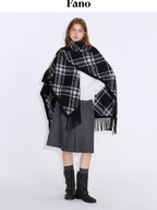 fano Cozy Warm British Plaid Unisex Large Polyester Wool Blend Scarves