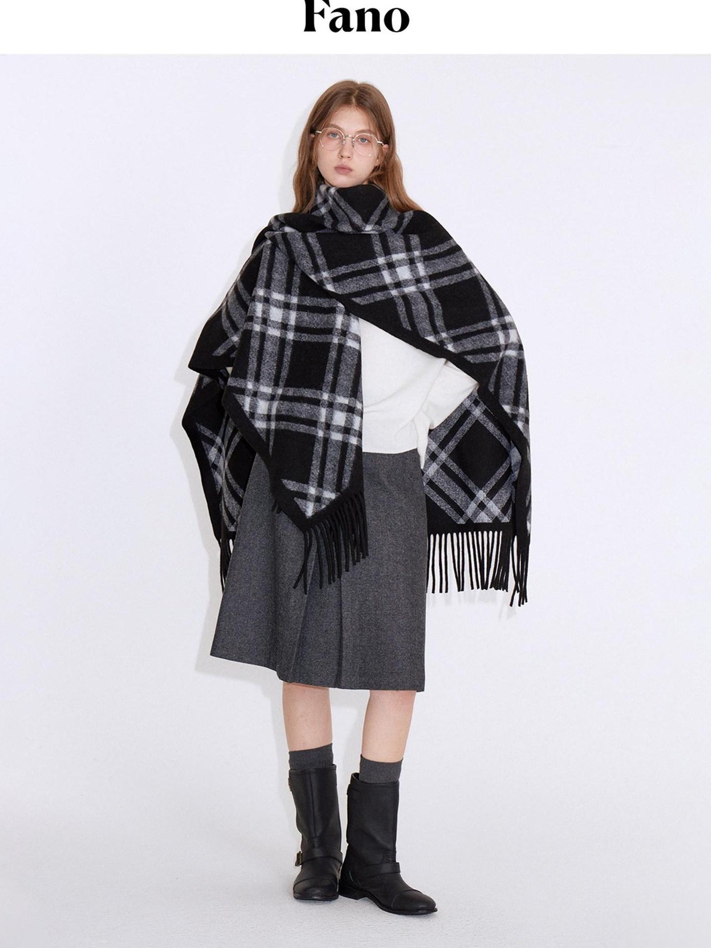 fano Cozy Warm British Plaid Unisex Large Polyester Wool Blend Scarves