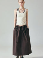 fano Soft 100 Percent Cotton Aline Mid Waist Flowy Korean Plain Brown Maxi Skirts