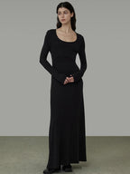 unspoken Waist Defining Knit Hline Minimalist Commuter Long Sleeve Maxi Dresses