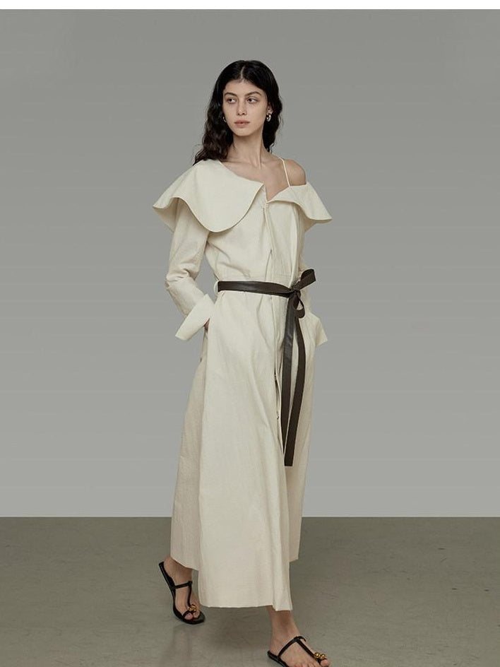 unspoken Comfortable Cotton Blend High Waist Asymmetrical Shirt Dress Office Maxi Dresses