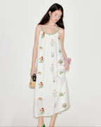 fano Viscose Linen Blend Printed A Line Sleeveless Camisole Young Women Maxi Dresses