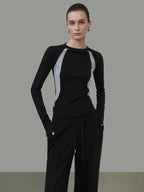 unspoken Nylon Viscose Stretch Slim Fit Minimalist Office Colorblock Crewneck Sweaters