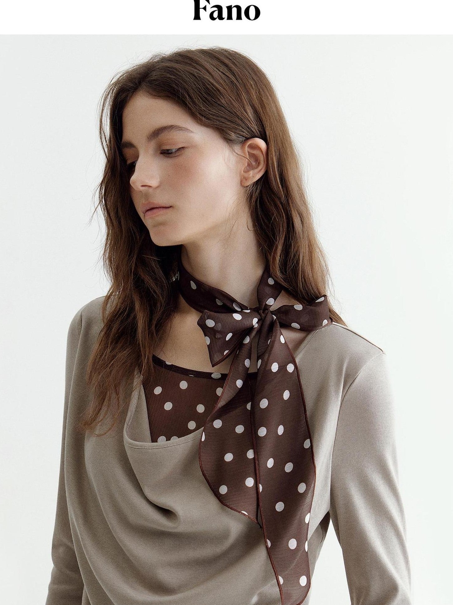 fano Soft Cotton Lyocell Polka Dot Mock Neck Layered Look Long Sleeve T-Shirts