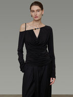 unspoken Breathable Viscose Blend Minimal Commuter Loose Asymmetric Shoulder Knit Sweaters