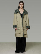 unspoken Breathable Pure Cotton Minimalist Loose Midlength Women Plaid Khaki Trench Coats