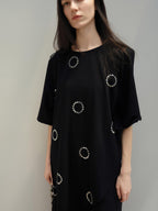 Rhinestone Asymmetric Loose Commuter Cotton Black Women Short Sleeve T-Shirts